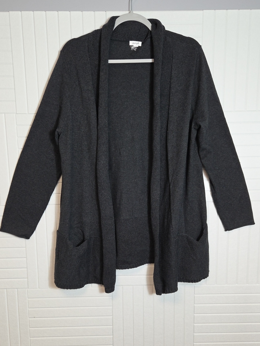 Pure Jill Cotton/cashmere Blend Dark Gray Open Front Drapey Cardigan Sweater M